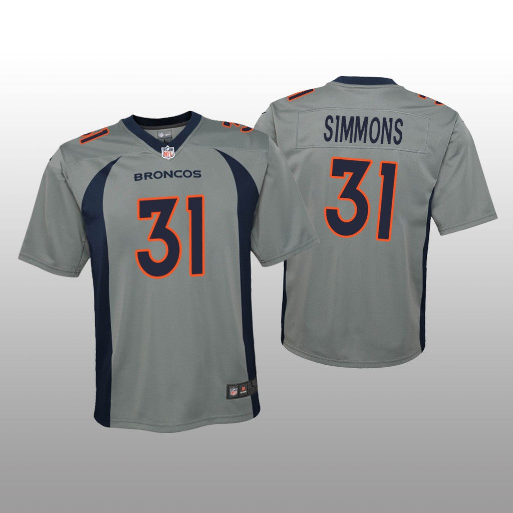 Denver Broncos Justin Simmons Gray Jersey Inverted Game Youth
