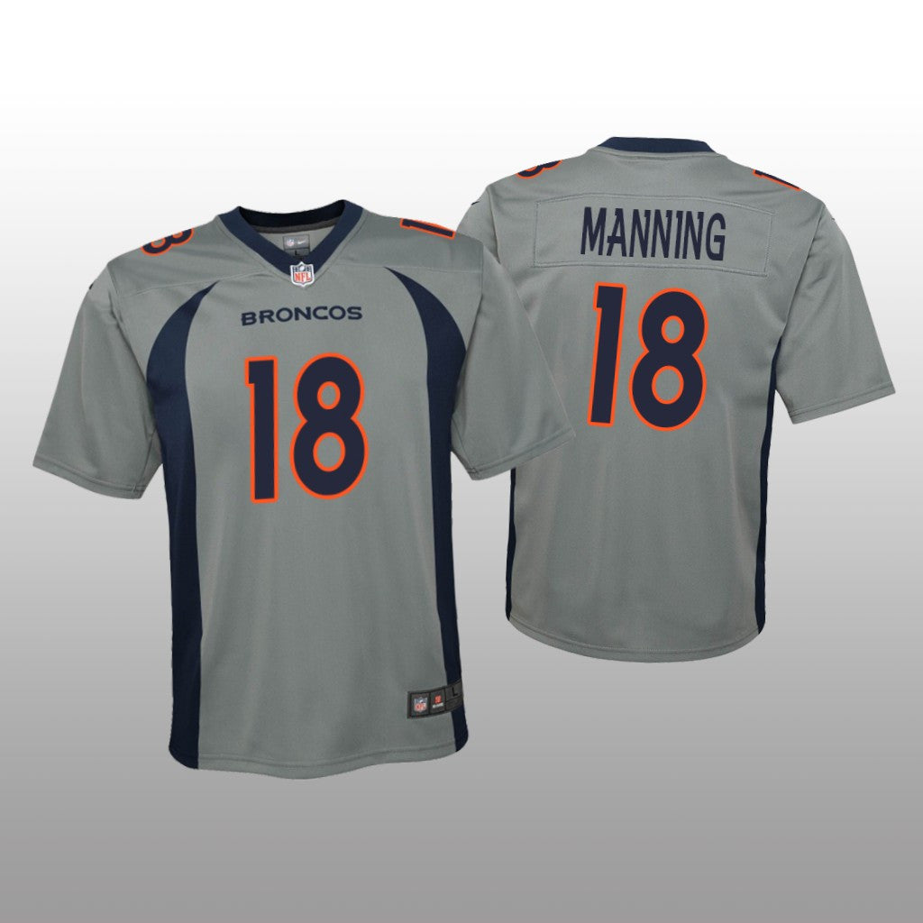 Denver Broncos Peyton Manning Gray Jersey Inverted Game Youth