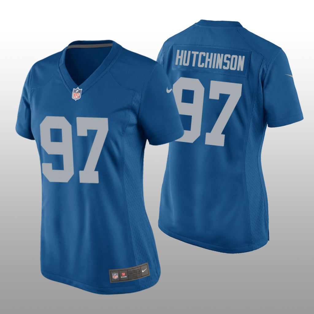 Detroit Lions Aidan Hutchinson Blue Jersey Throwback Game Women's