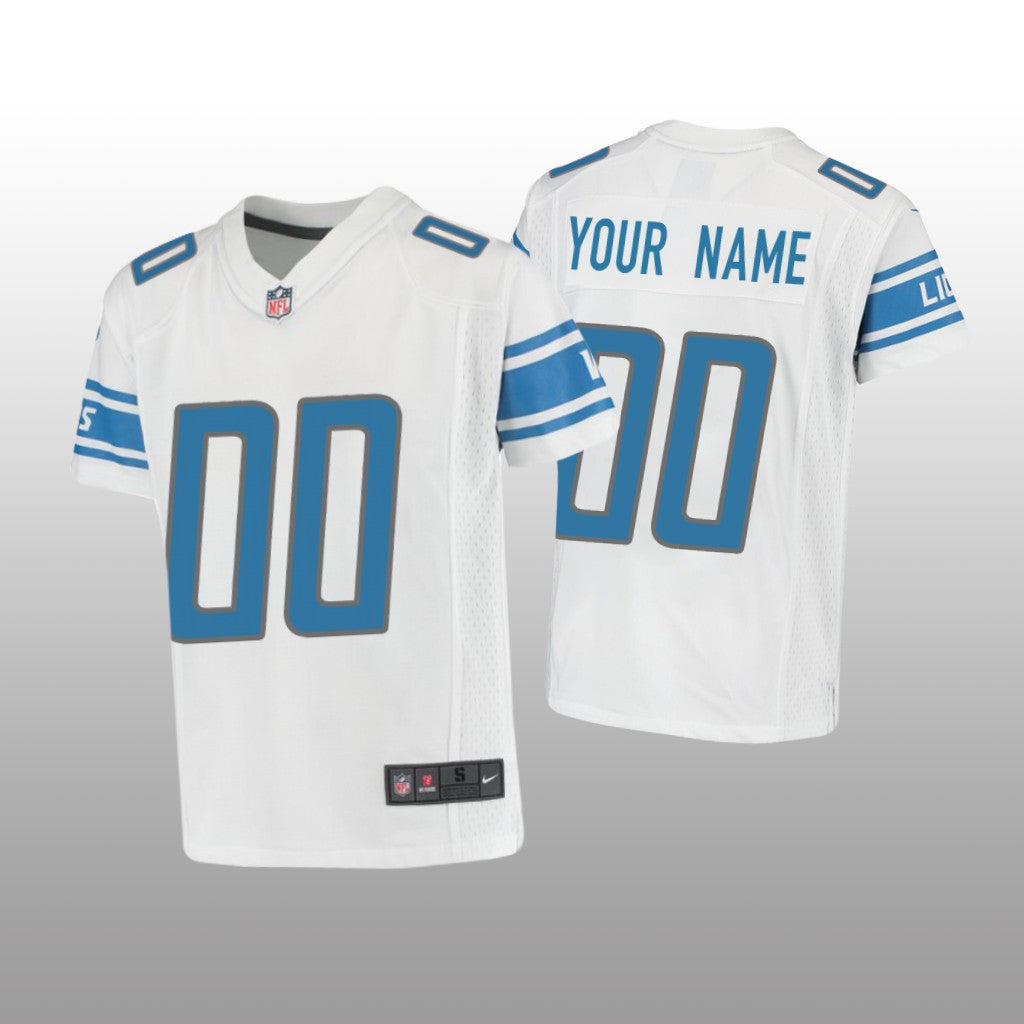 Detroit Lions Custom White Jersey Game Youth