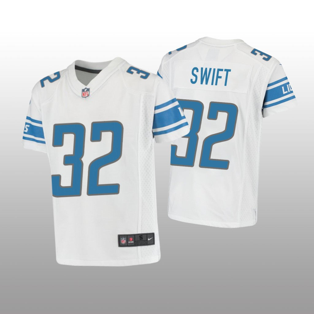 Detroit Lions D&'Andre Swift White Jersey Game Youth