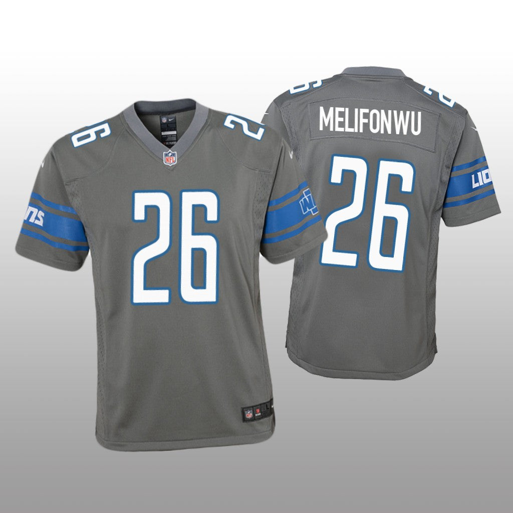 Detroit Lions Ifeatu Melifonwu Steel Jersey Color Rush Game Youth