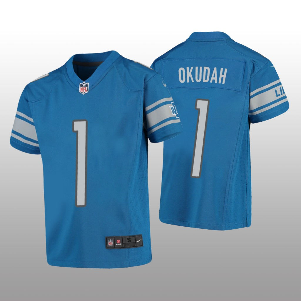 Detroit Lions Jeff Okudah Blue Jersey Game Youth