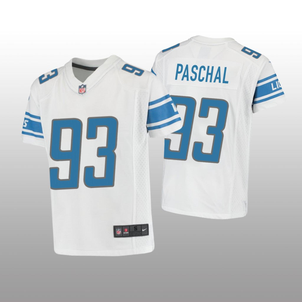 Detroit Lions Josh Paschal White Jersey Game Youth