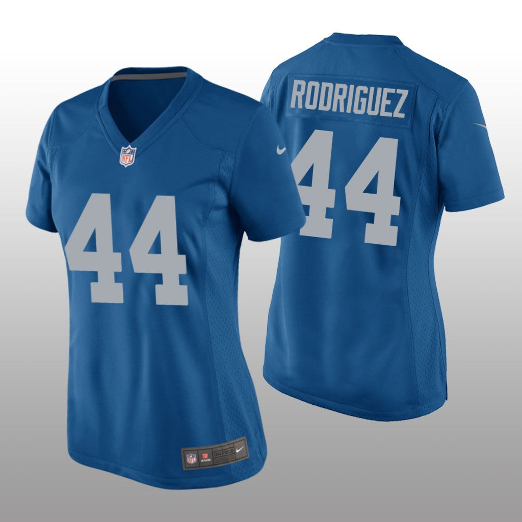 Detroit Lions Malcolm Rodriguez Blue Jersey Throwback Game Women's