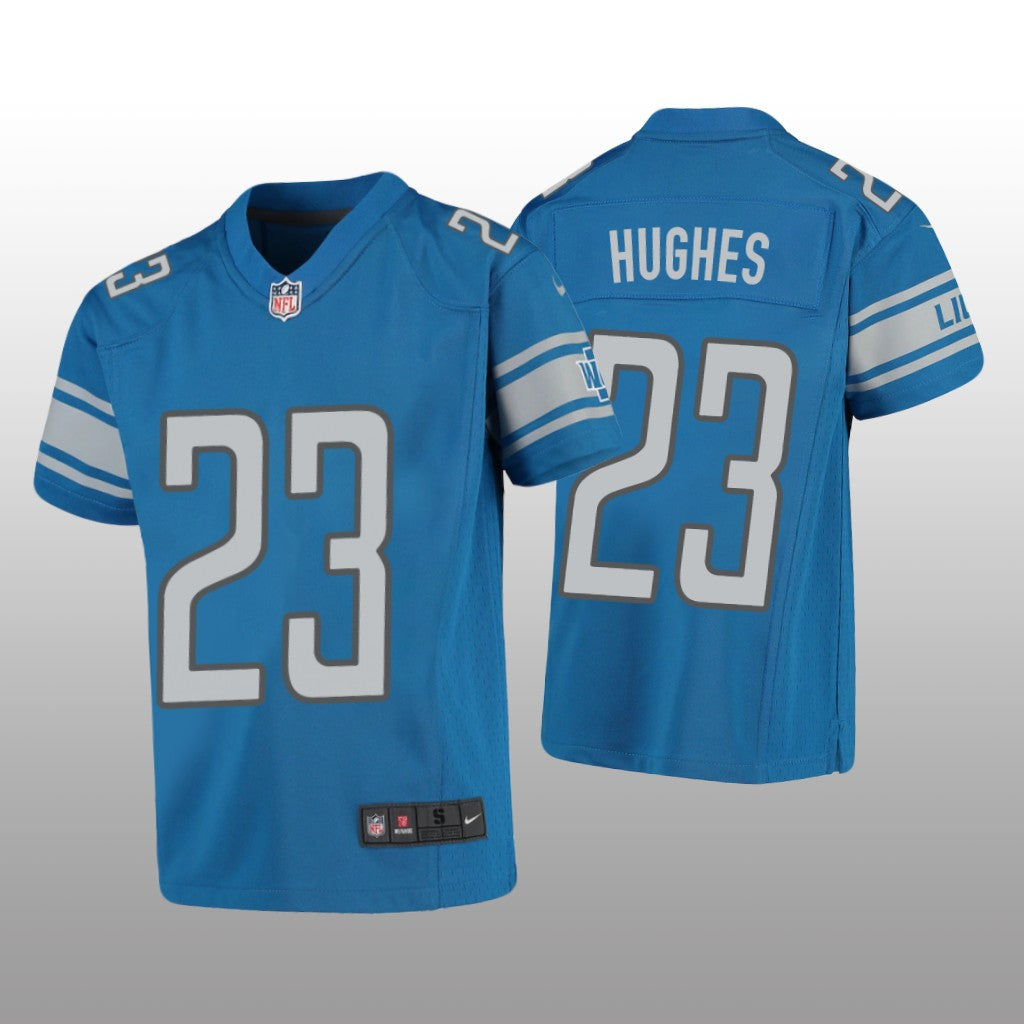 Detroit Lions Mike Hughes Blue Jersey Game Youth