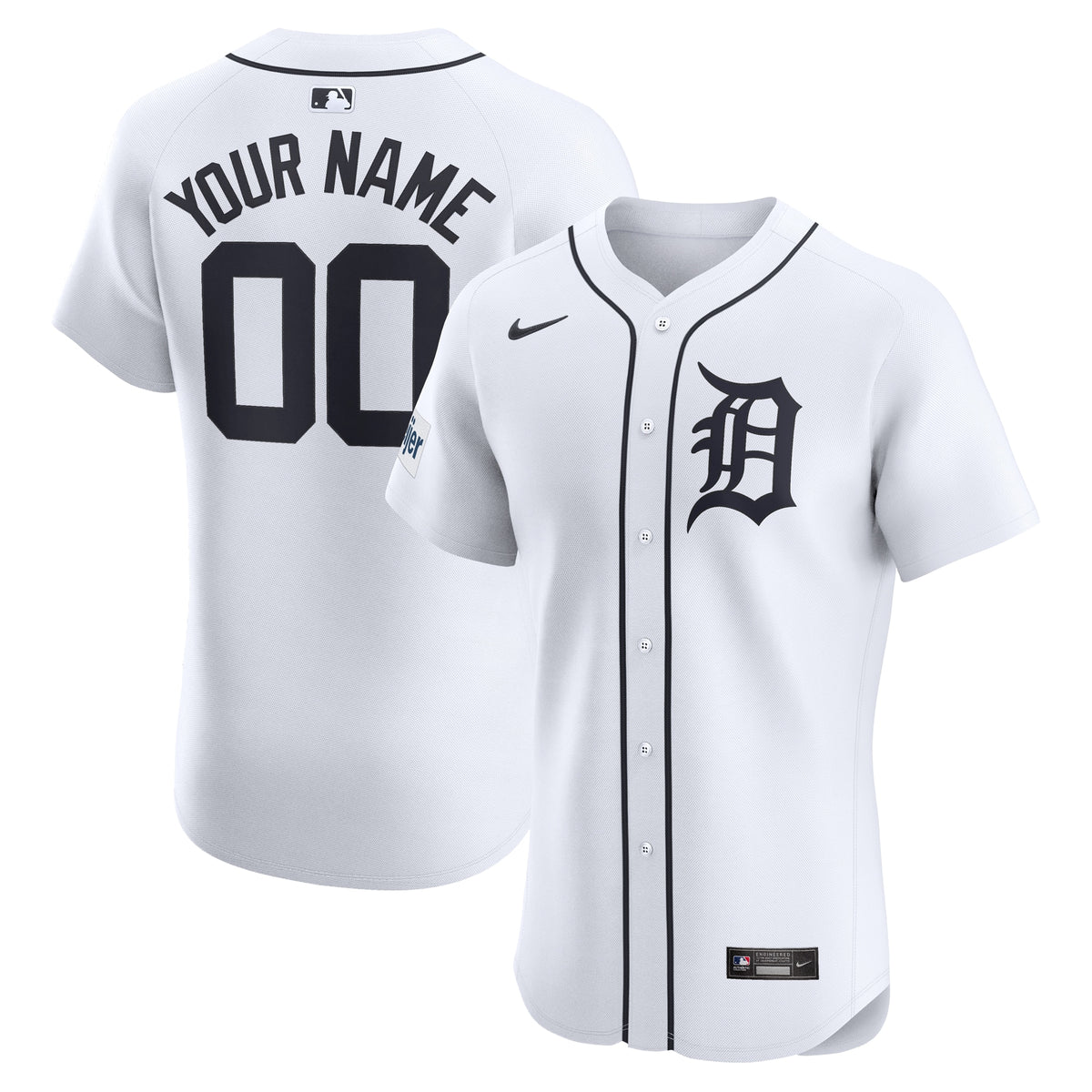 Detroit Tigers Nike Home Elite Custom Patch Jersey White