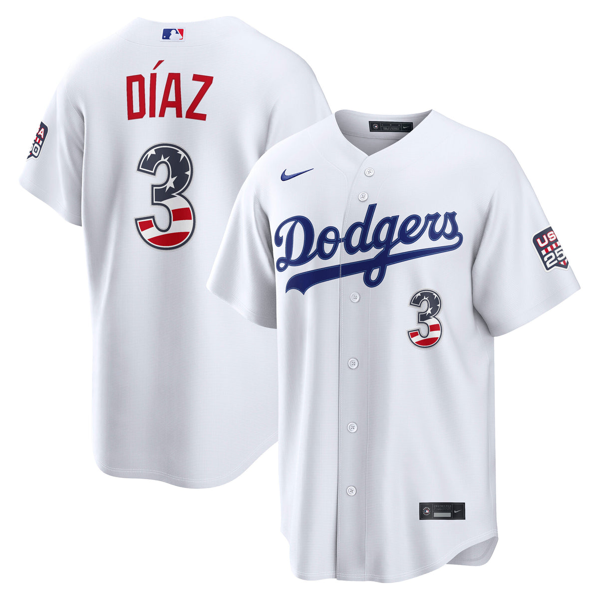 Fourth of July Men's Los Angeles Dodgers Edwin Díaz Nike White USA 250 Stadium Jersey