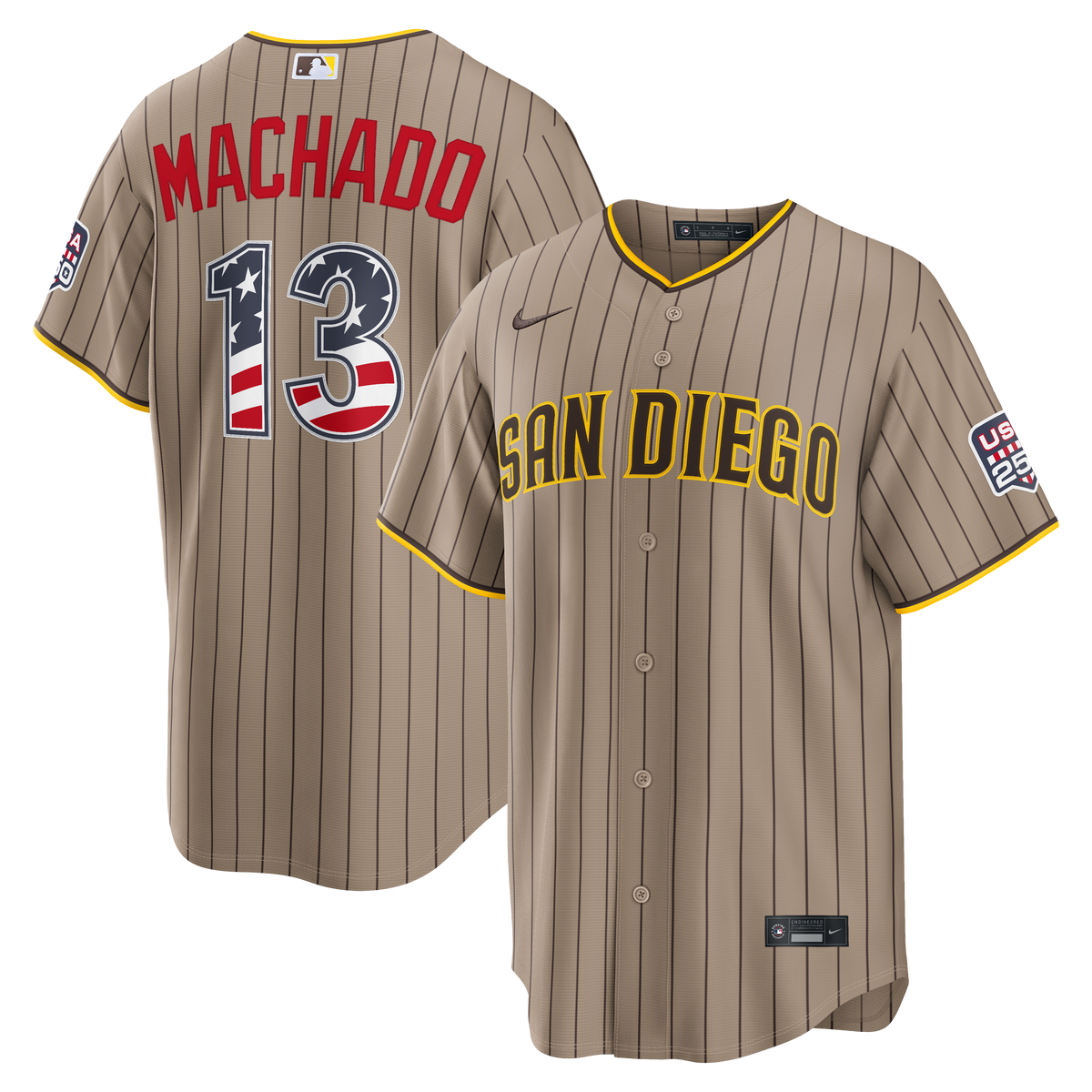 Fourth of July Men's San Diego Padres Manny Machado Nike Sand USA 250 Stadium Jersey