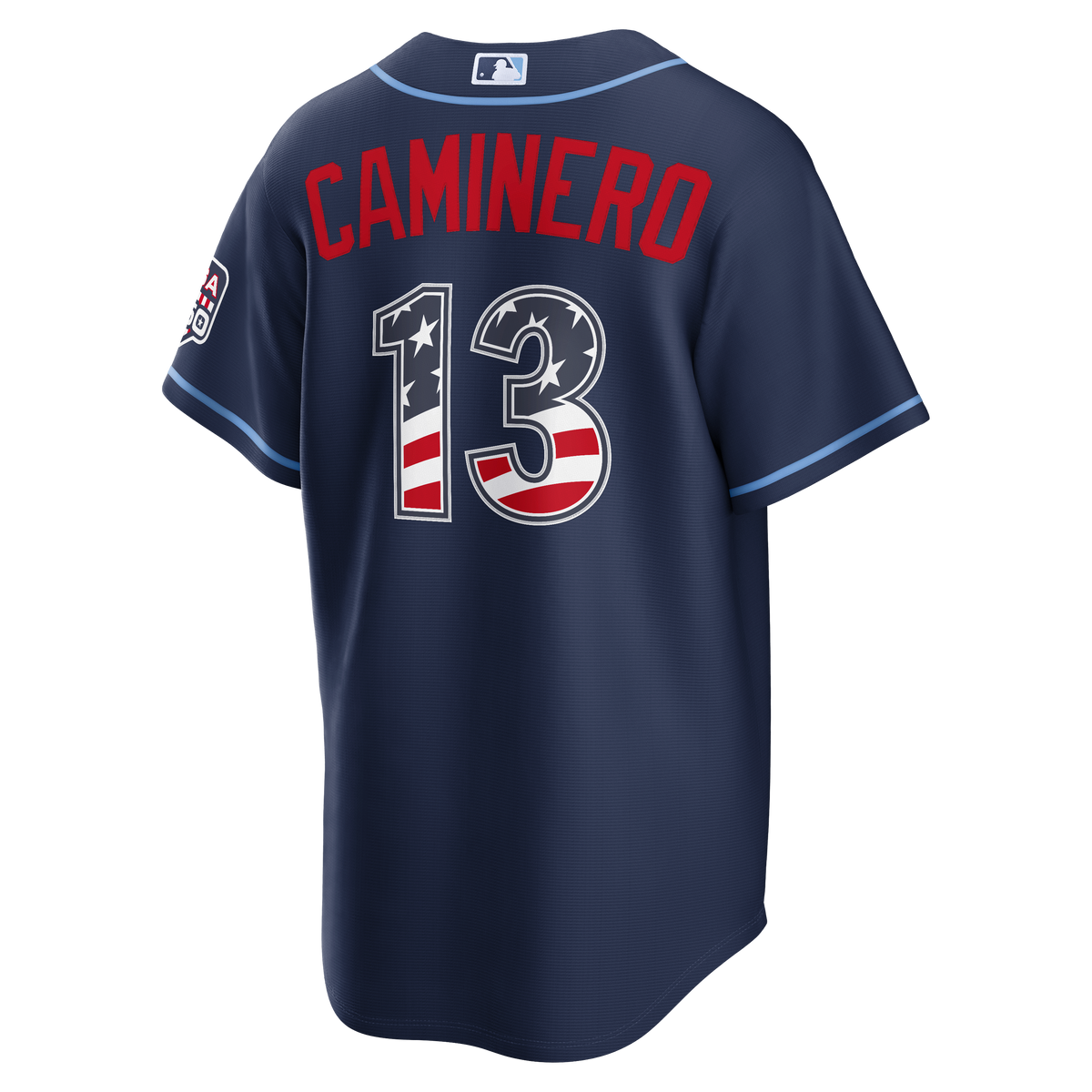 Fourth of July Men's Tampa Bay Rays Junior Caminero Nike Navy USA 250 Stadium Jersey