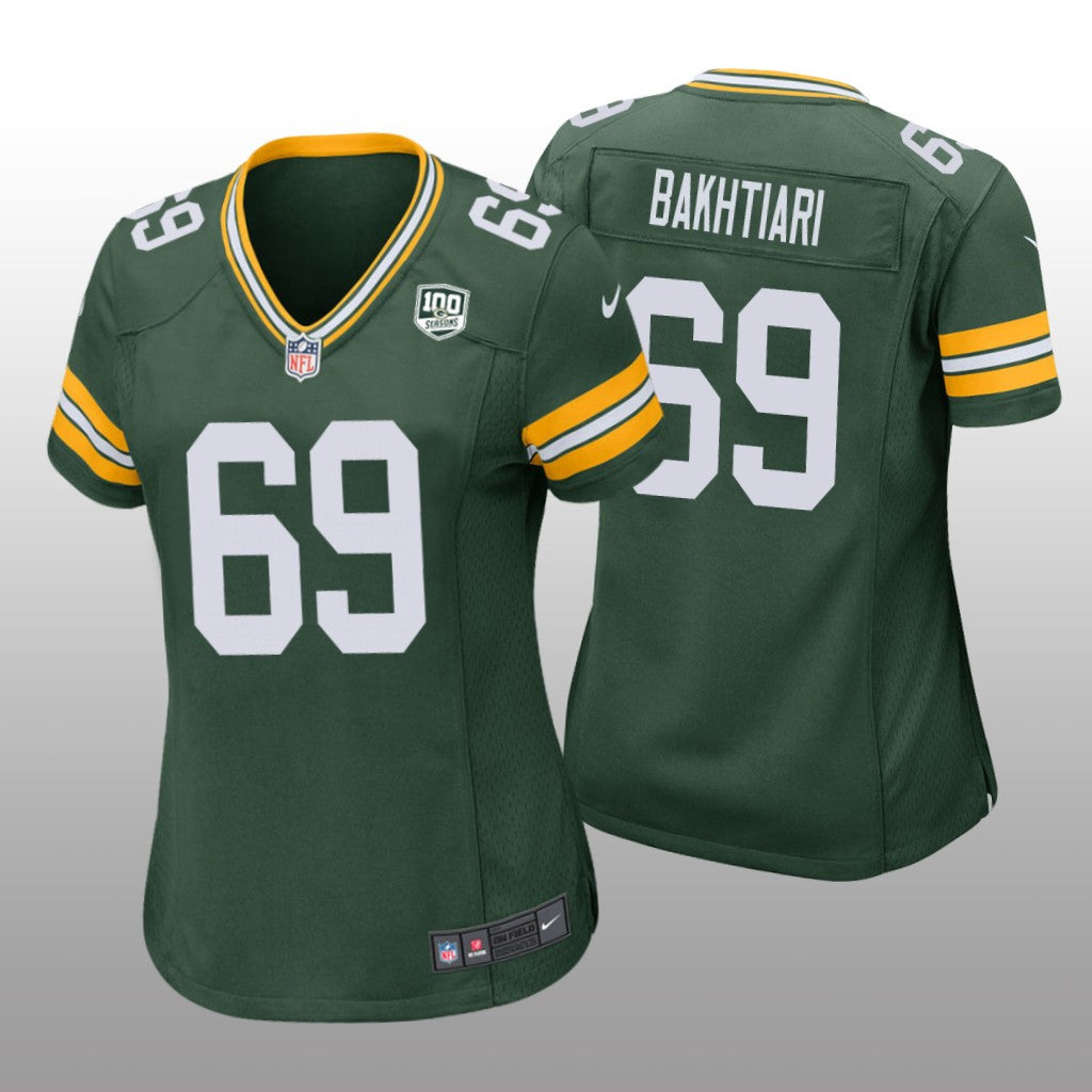 Green Bay Packers #69 Green David Bakhtiari 100th Anniversary Jersey Women