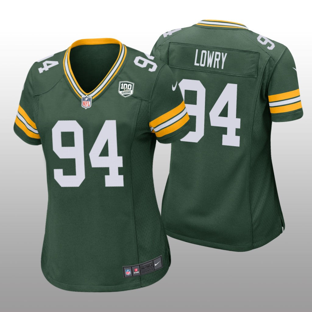 Green Bay Packers #94 Green Dean Lowry 100th Anniversary Jersey Women