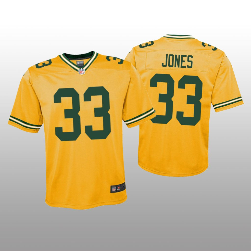 Green Bay Packers Aaron Jones Gold Jersey Inverted Game Youth