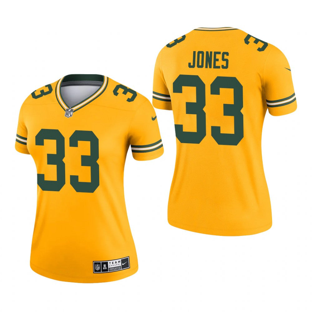 Green Bay Packers Aaron Jones Gold Jersey Inverted Legend Women's