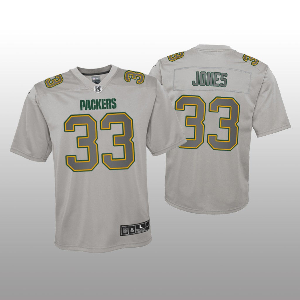 Green Bay Packers Aaron Jones Gray Jersey Atmosphere Fashion Game Youth