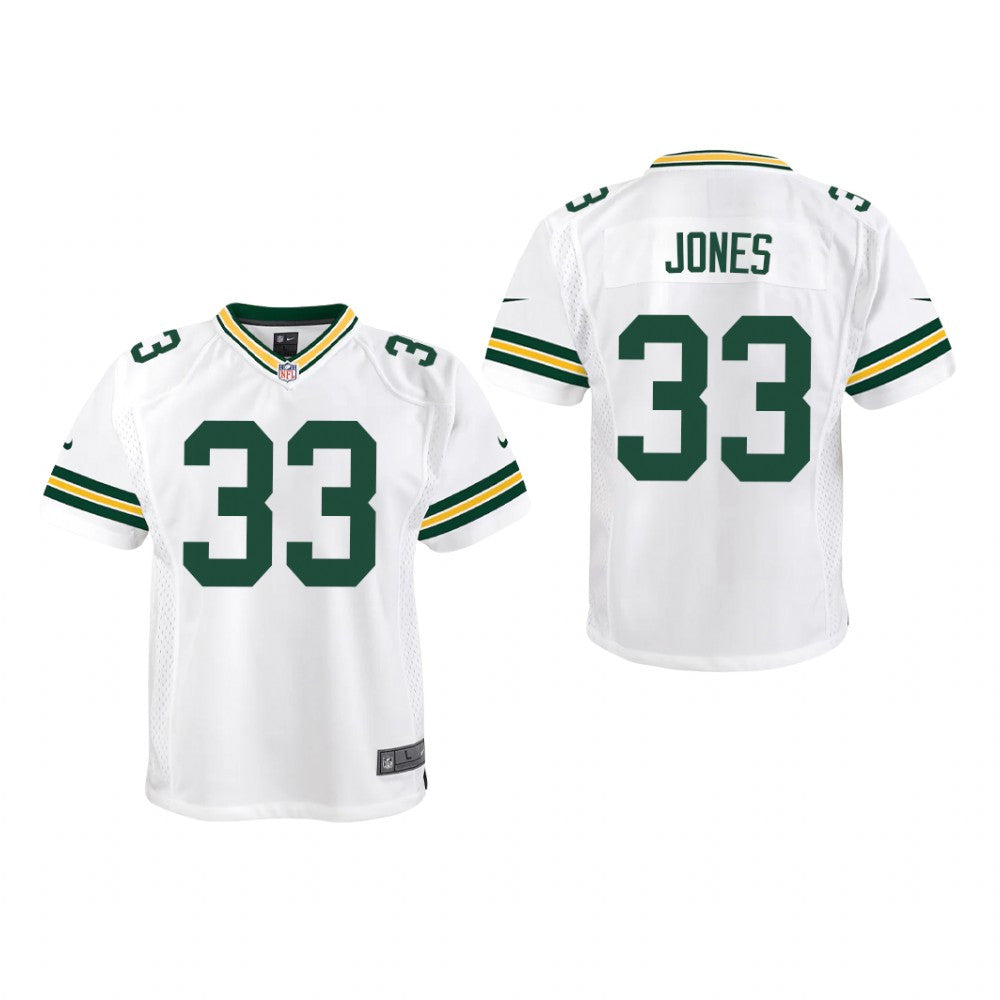 Green Bay Packers Aaron Jones White Jersey Game Youth