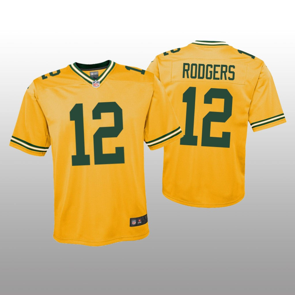 Green Bay Packers Aaron Rodgers Gold Jersey Inverted Game Youth