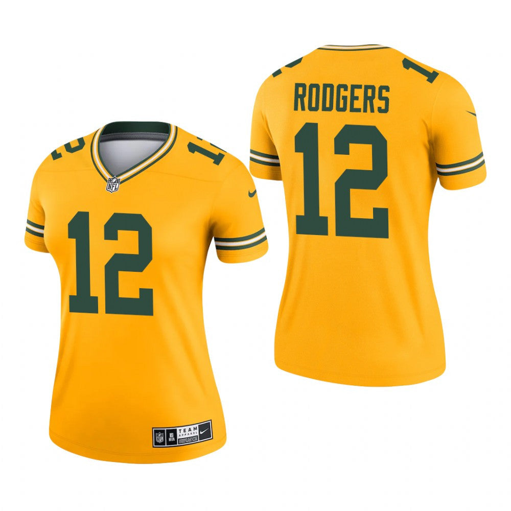 Green Bay Packers Aaron Rodgers Gold Jersey Inverted Legend Women's