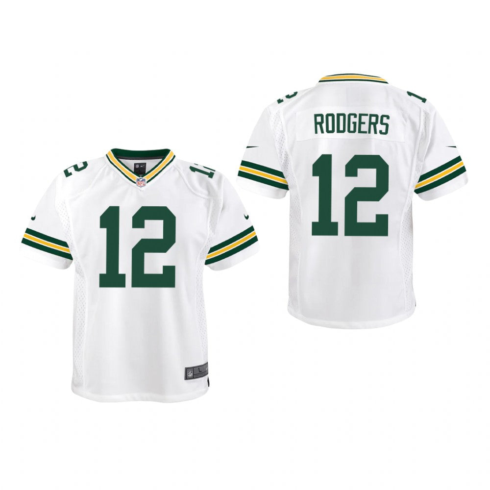 Green Bay Packers Aaron Rodgers White Jersey Game Youth
