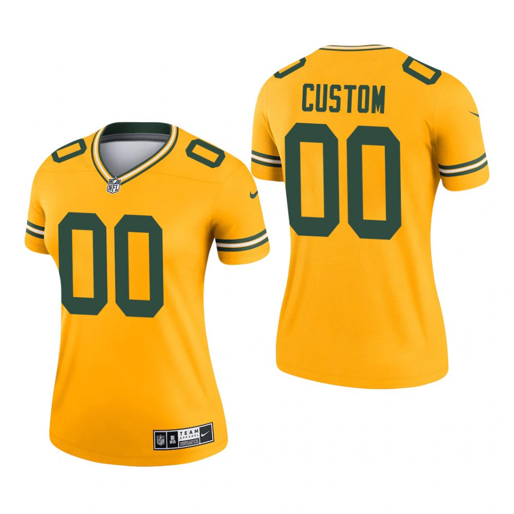 Green Bay Packers Custom Gold Jersey Inverted Legend Women's