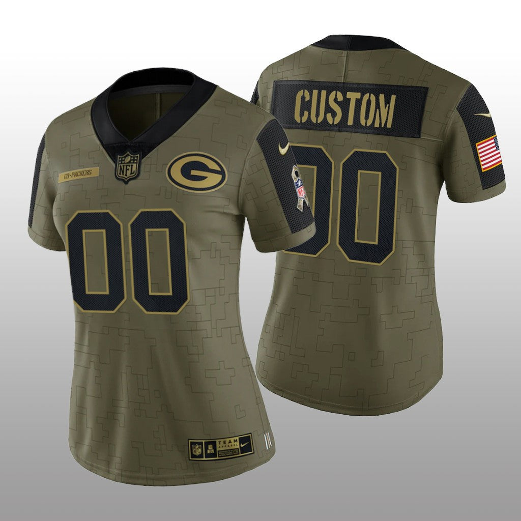 Green Bay Packers Custom Olive Limited Jersey Salute To Service Women's