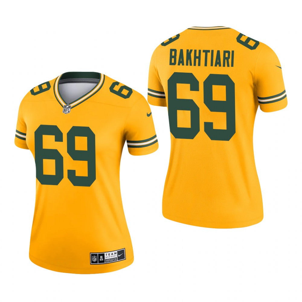 Green Bay Packers David Bakhtiari Gold Jersey Inverted Legend Women's