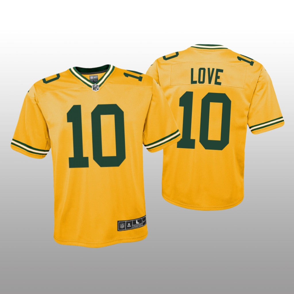 Green Bay Packers Jordan Love Gold Jersey Inverted Game Youth