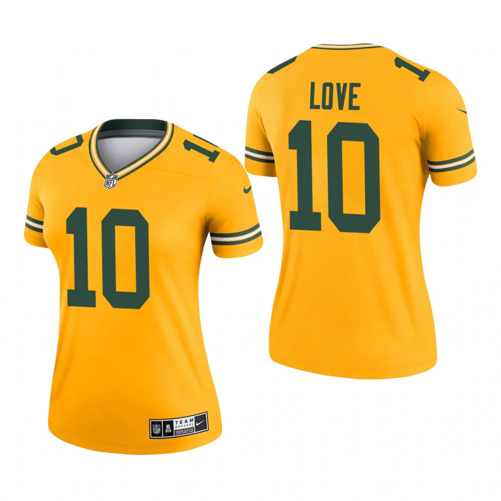 Green Bay Packers Jordan Love Gold Jersey Inverted Legend Women's