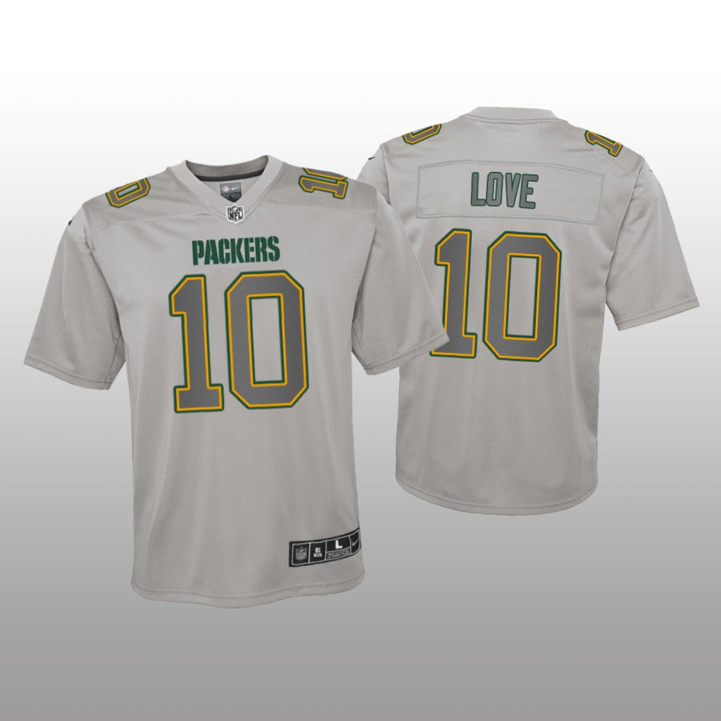Green Bay Packers Jordan Love Gray Jersey Atmosphere Fashion Game Youth