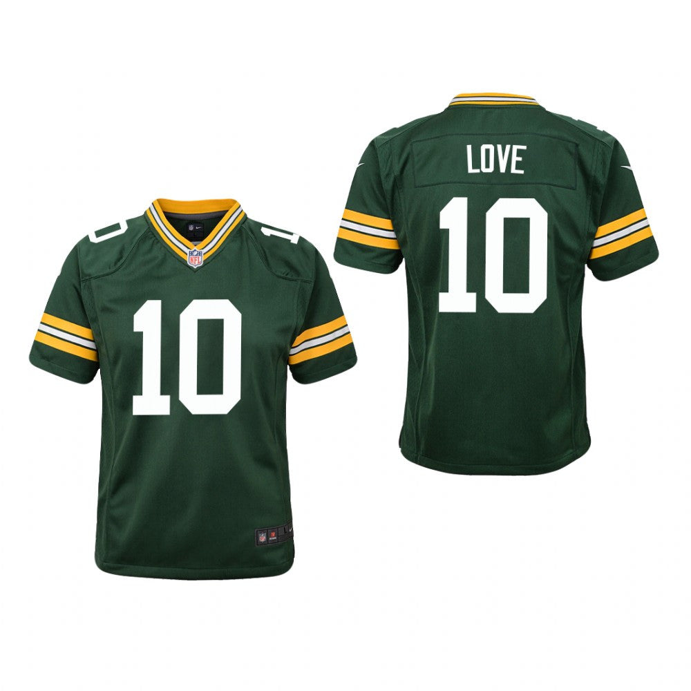 Green Bay Packers Jordan Love Green Jersey Game Youth