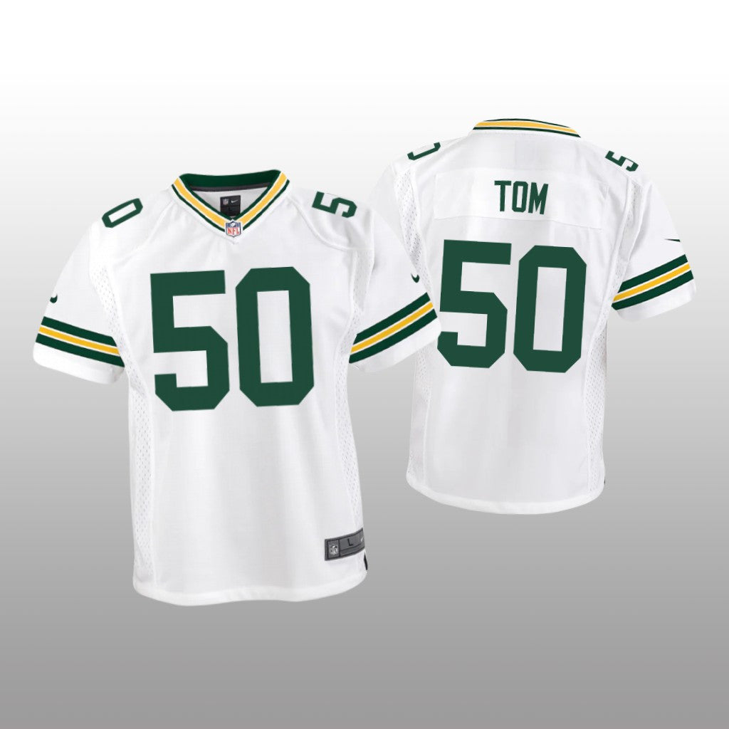 Green Bay Packers Zach Tom White Jersey Game Youth