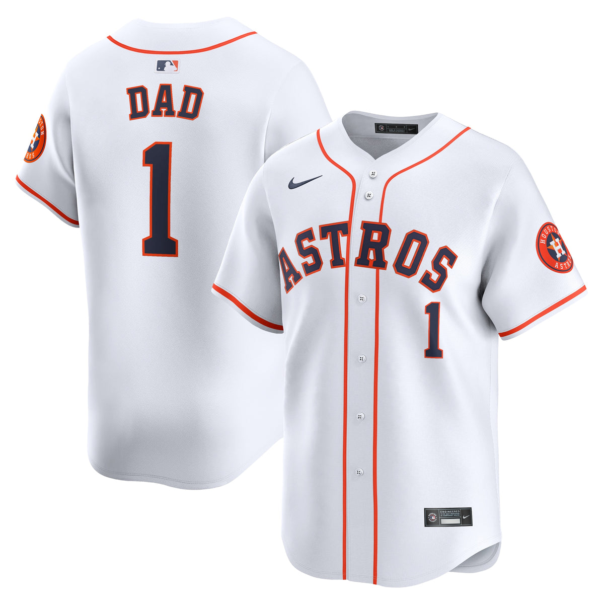 Houston Astros Nike #1 Dad Home Limited Jersey White