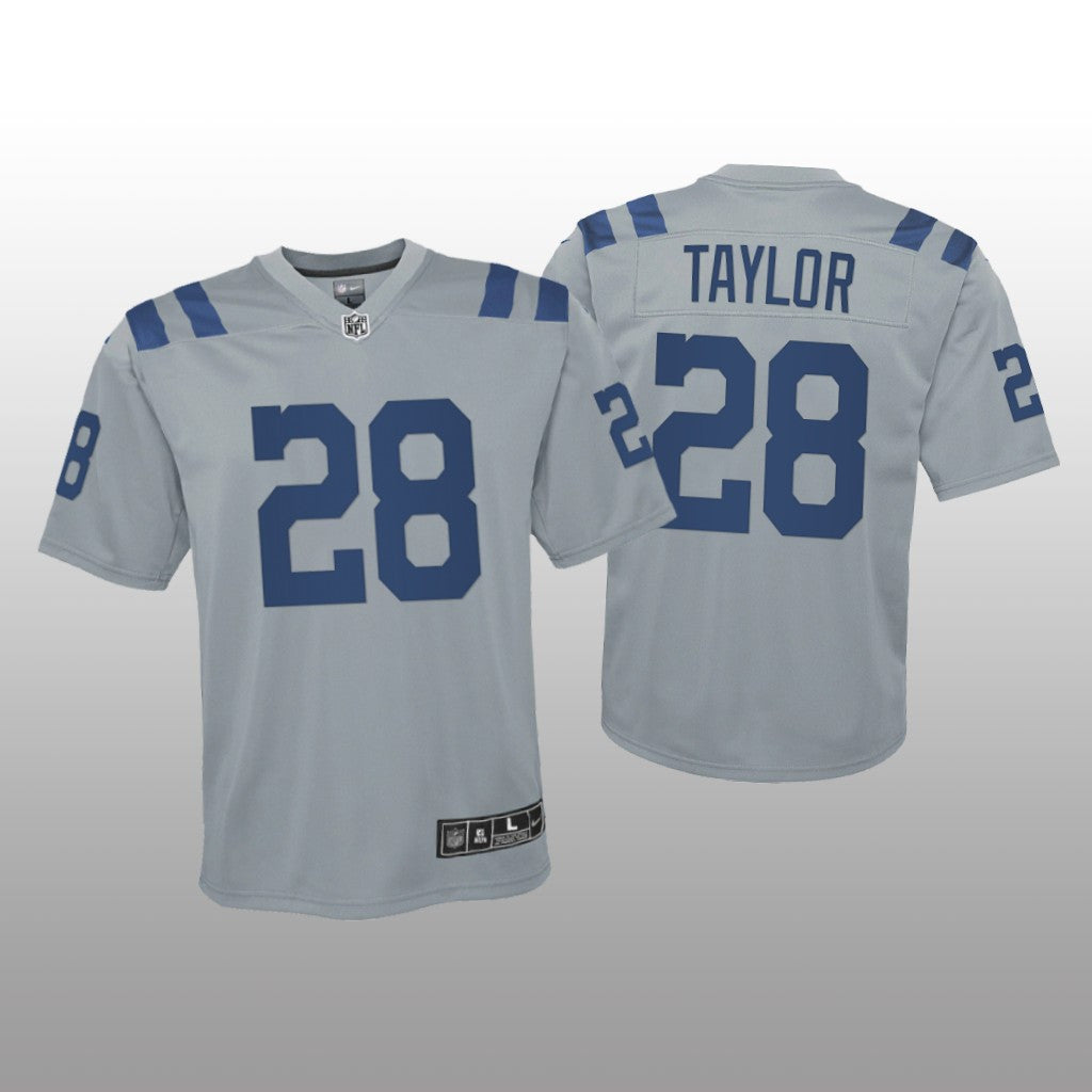 Indianapolis Colts Jonathan Taylor Gray Jersey Inverted Game Youth