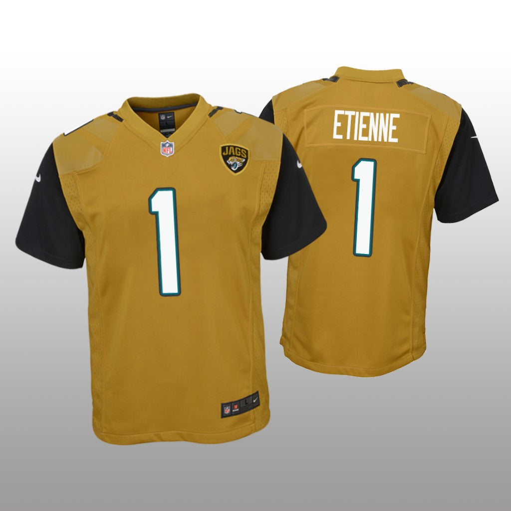 Jacksonville Jaguars Travis Etienne Gold Jersey Color Rush Game Youth