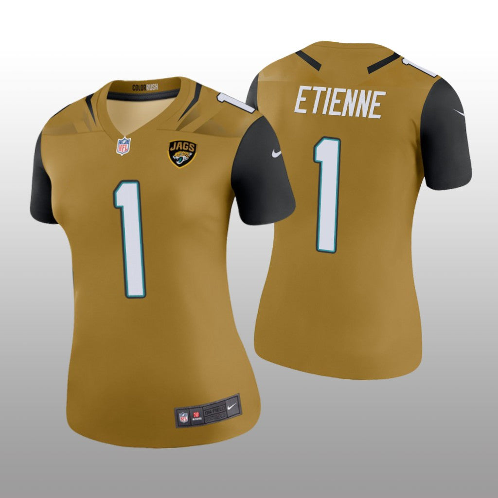 Jacksonville Jaguars Travis Etienne Gold Jersey Color Rush Legend Women's