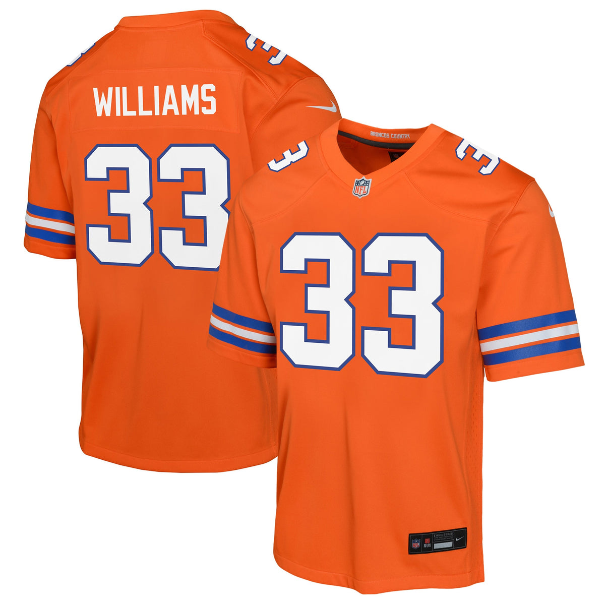 Javonte Williams Denver Broncos Nike Youth Mile High Collection 1977 Throwback Game Jersey Orange