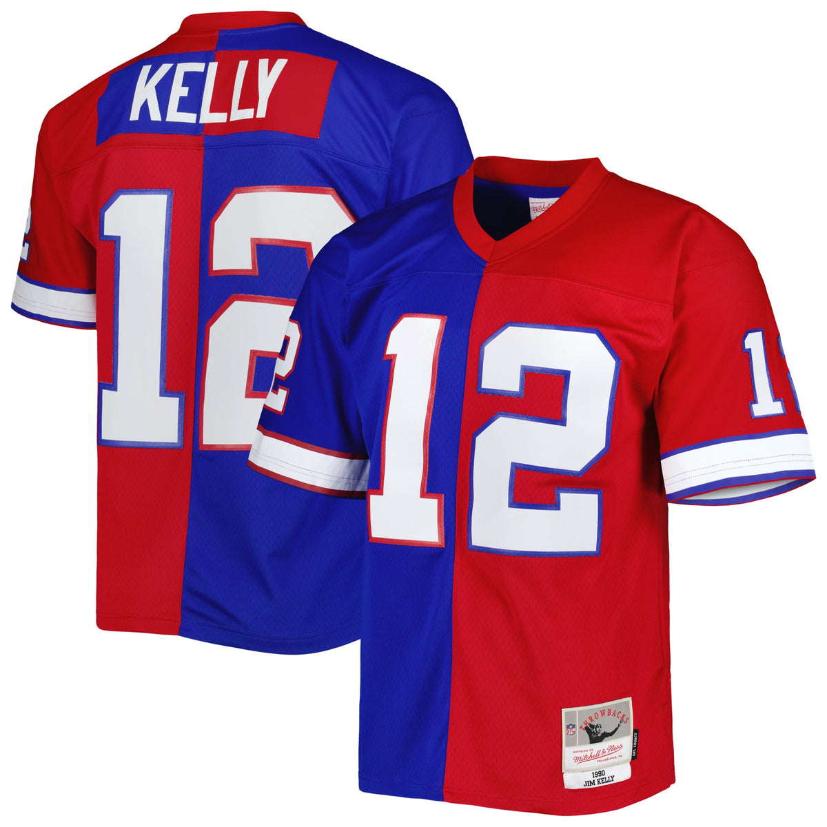Jim Kelly Buffalo Bills Mitchell Ness 1990 Split Legacy Replica Jersey Royal-Red