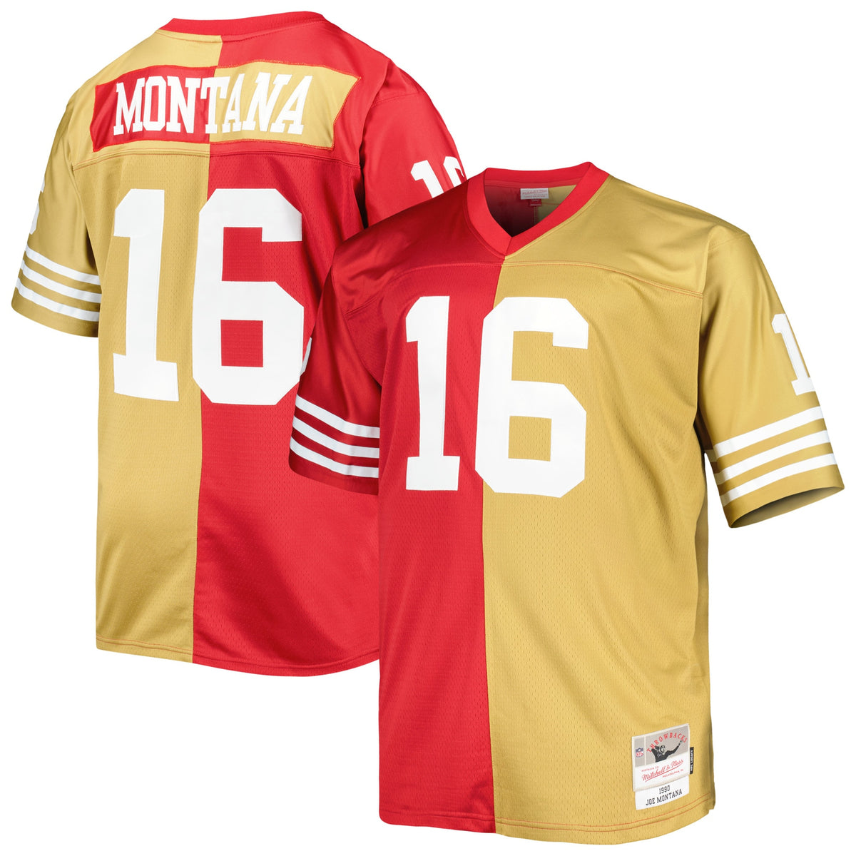 Joe Montana San Francisco 49ers Mitchell Ness Big Tall Split Legacy Retired Player Replica Jersey Scarlet-Gold