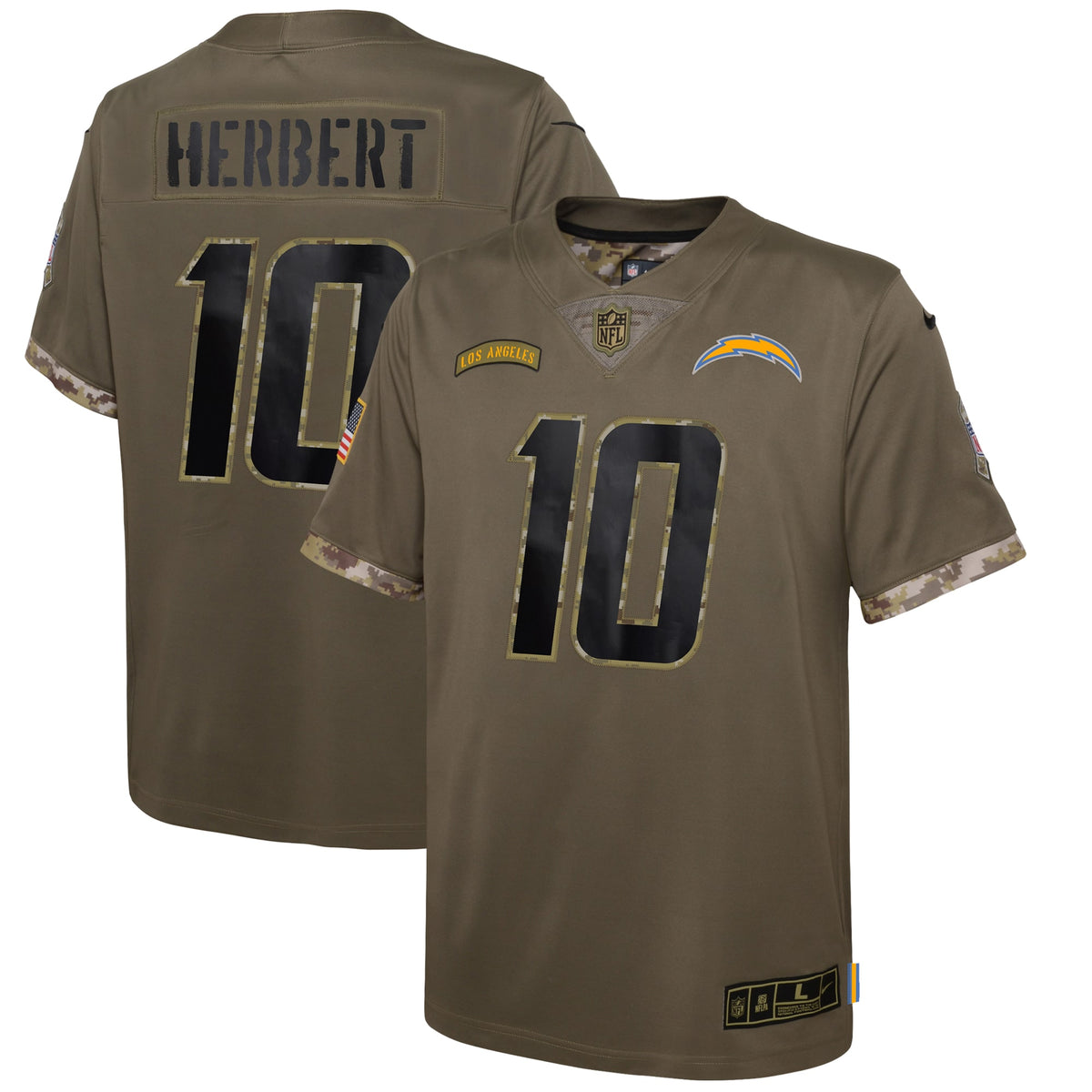 Justin Herbert Los Angeles Chargers Nike Youth 2022 Salute To Service Player Limited Jersey Olive