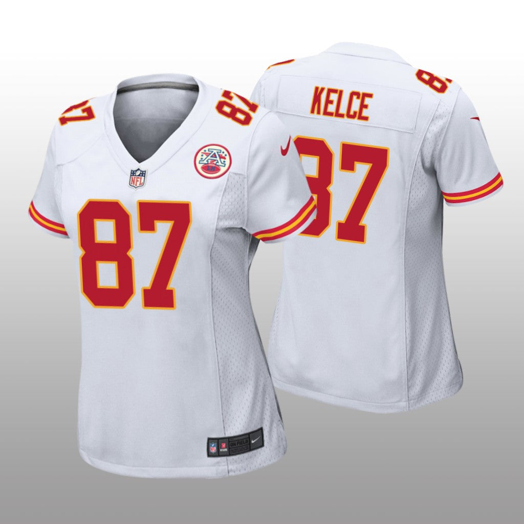 Kansas City Chiefs #87 White Travis Kelce Game Jersey Women's