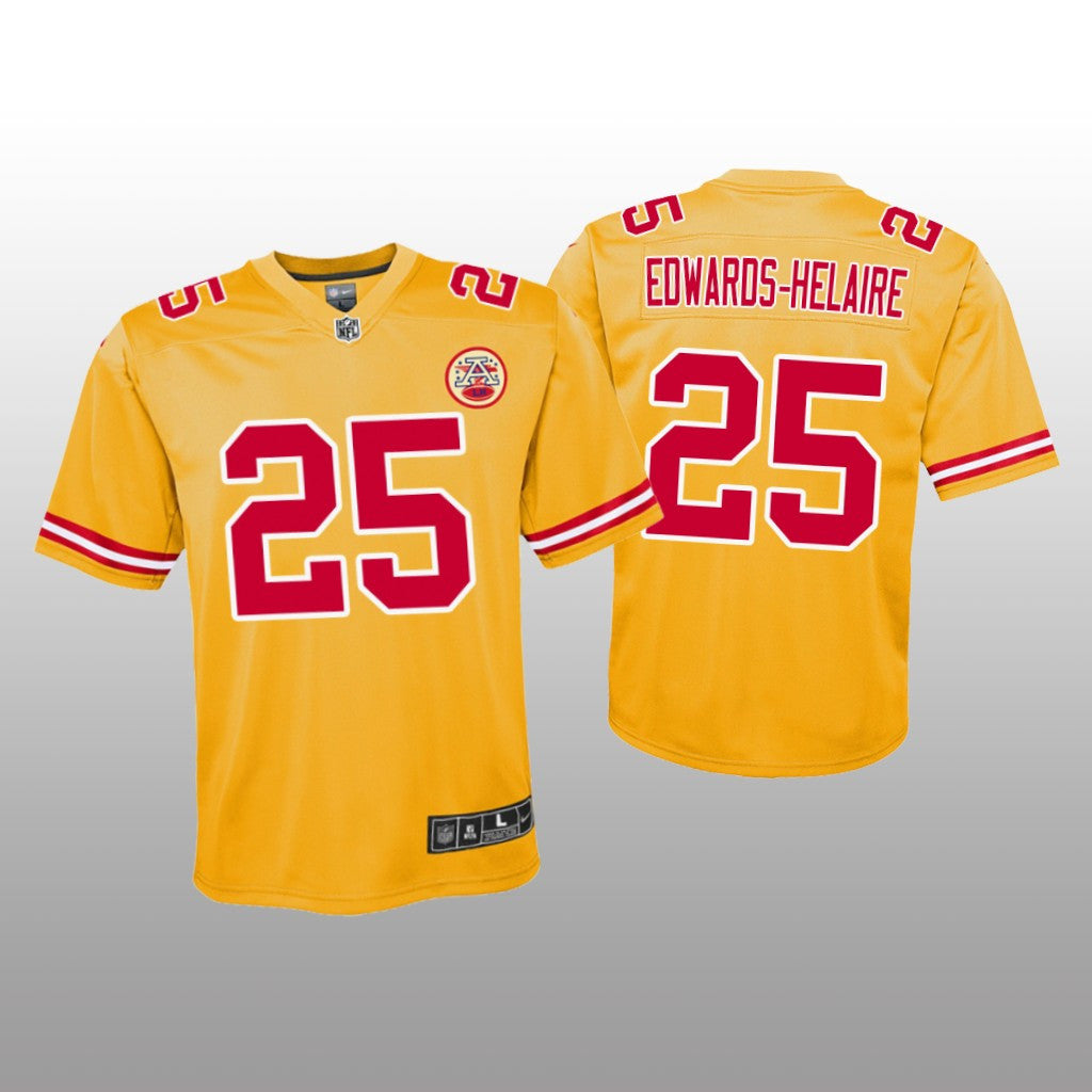 Kansas City Chiefs Clyde Edwards-Helaire Gold Jersey Inverted Game Youth