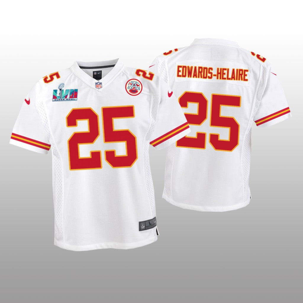 Kansas City Chiefs Clyde Edwards-Helaire White Game Jersey Super Bowl LVII Youth