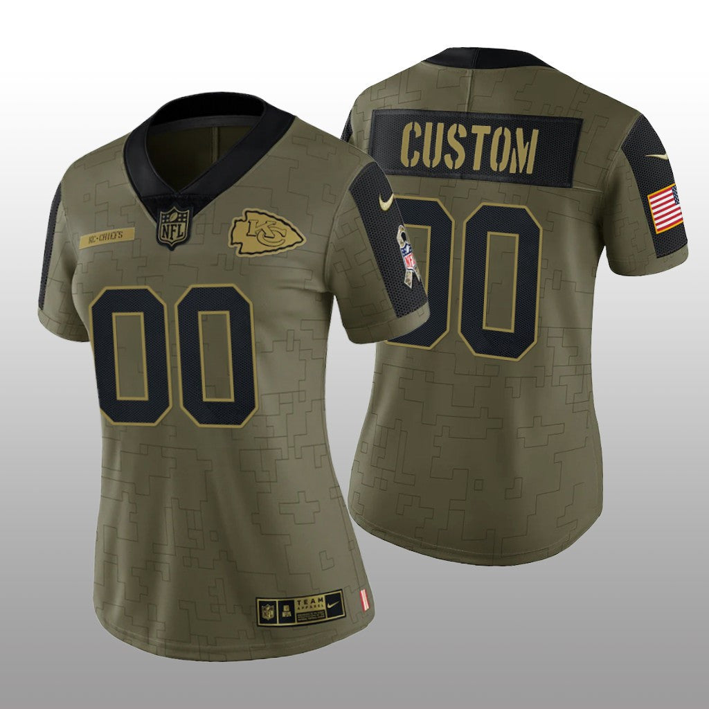 Kansas City Chiefs Custom Olive Limited Jersey Salute To Service Women's