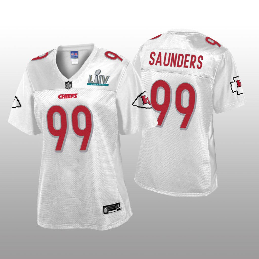 Kansas City Chiefs Khalen Saunders White Jersey Super Bowl LIV Champions Women's