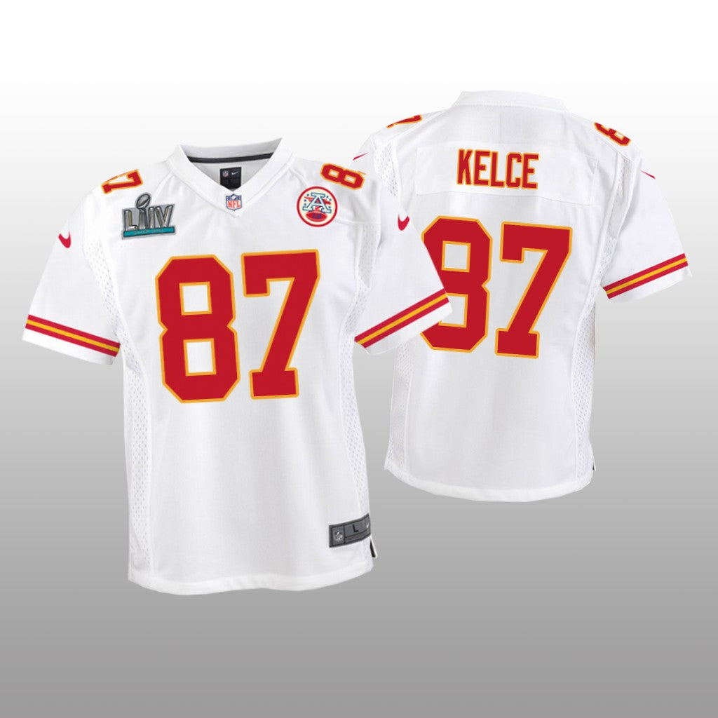 Kansas City Chiefs Travis Kelce White Game Jersey Super Bowl LIV Youth