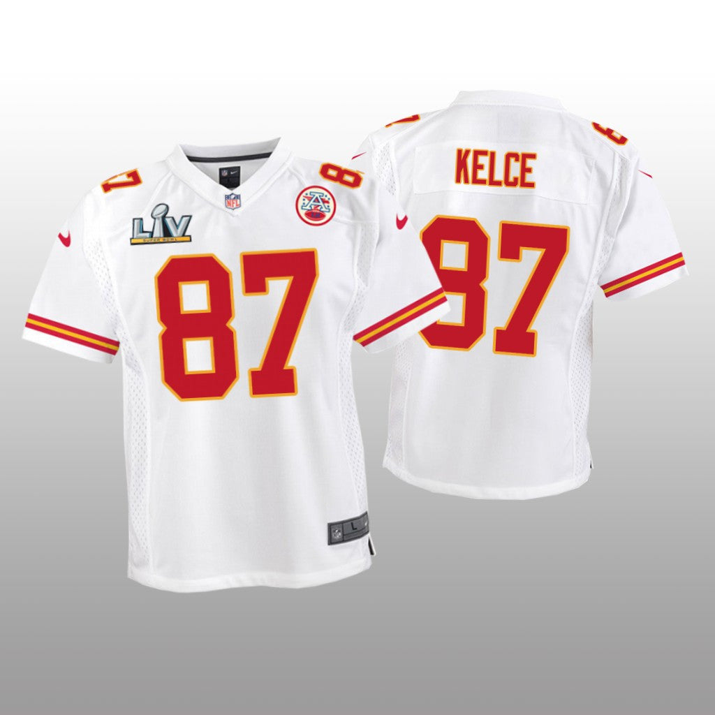 Kansas City Chiefs Travis Kelce White Game Jersey Super Bowl LV Youth