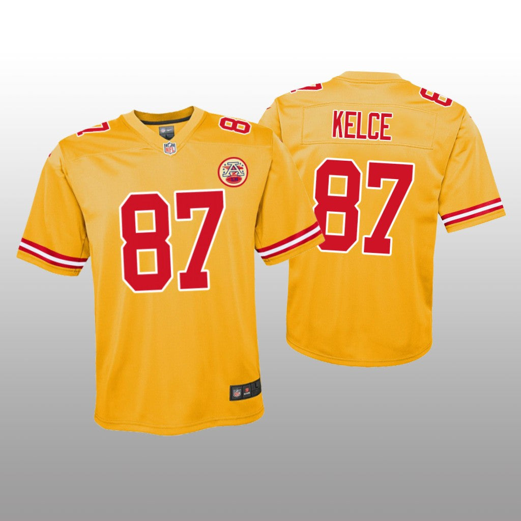 Kansas City Chiefs Travis Kelce Yellow Jersey Inverted Game Youth