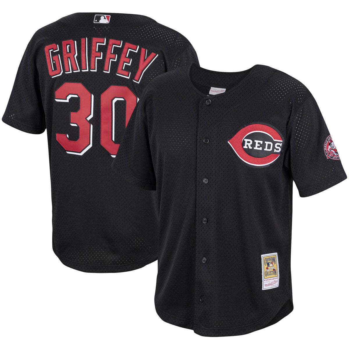 Ken Griffey Jr. Cincinnati Reds Mitchell Ness Cooperstown Collection Mesh Batting Practice Button-Up Jersey Black