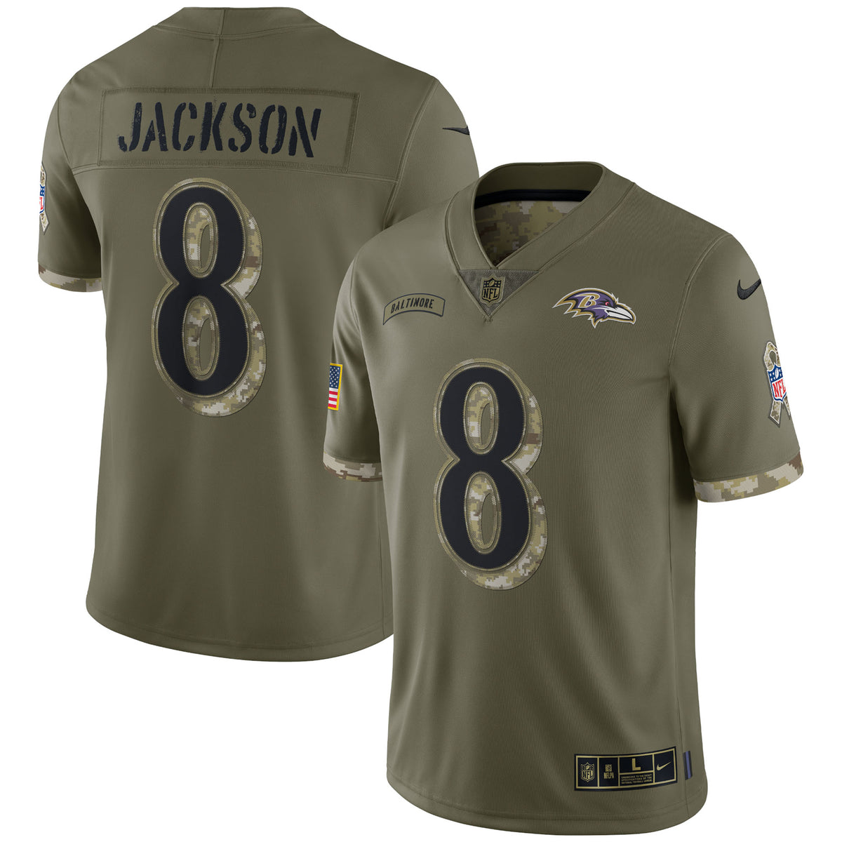 Lamar Jackson Baltimore Ravens Nike 2022 Salute To Service Limited Jersey Olive