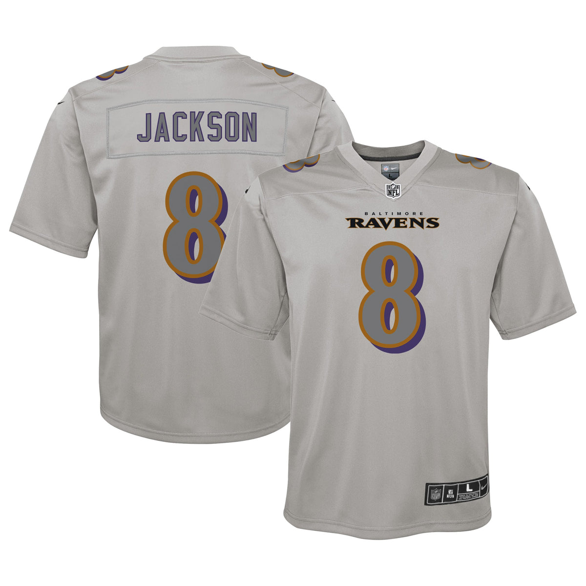 Lamar Jackson Baltimore Ravens Nike Youth Atmosphere Fashion Game Jersey Gray